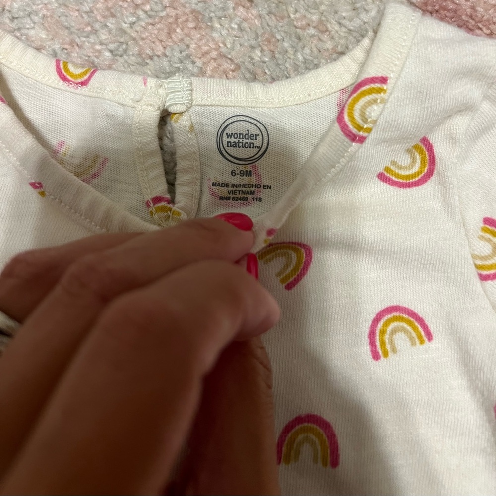 Wonder nation. 6-9 months. Rainbow long sleeve shirt with ruffles on sleeve